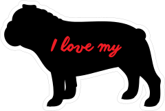 Handwritten I Love My Bulldog Silhouette  Sticker