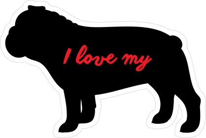 Handwritten I Love My Bulldog Silhouette  Sticker