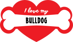Handwritten I Love My Bulldog With Bone And Heart Sticker