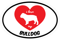Handwritten I Love My Bulldog With Heart Oval Sticker