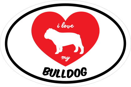 Handwritten I Love My Bulldog With Heart Oval Sticker