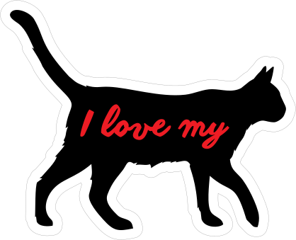 Handwritten I Love My Cat Silhouette  Sticker