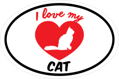 Handwritten I Love My Cat With Bushy Tail And Heart Oval Sticke