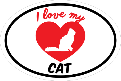 Handwritten I Love My Cat With Bushy Tail And Heart Oval Sticke