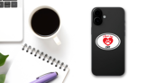 Handwritten I Love My Cat With Heart And Paw Oval Sticker on a Phone (New) example