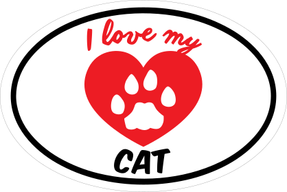 Handwritten I Love My Cat With Heart And Paw Oval Sticker