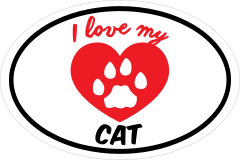 Handwritten I Love My Cat With Heart And Paw Oval Sticker