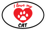 Handwritten I Love My Cat With Heart And Paw Oval Sticker