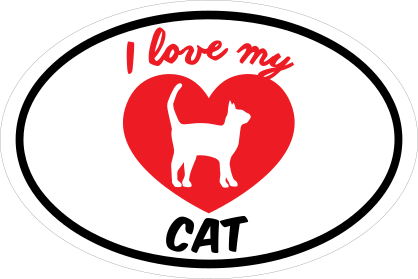 Handwritten I Love My Cat With Heart Oval Sticker