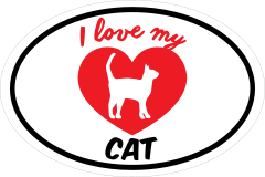 Handwritten I Love My Cat With Heart Oval Sticker