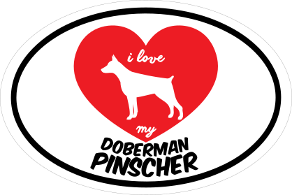 Handwritten I Love My Doberman Pinscher With Heart Oval Sticker