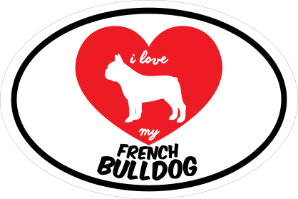 Handwritten I Love My French Bulldog With Heart Oval Sticker