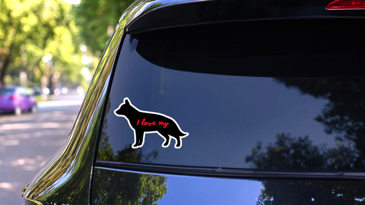 Handwritten I Love My German Shepherd Silhouette  Sticker on a Rear Car Window (New) example