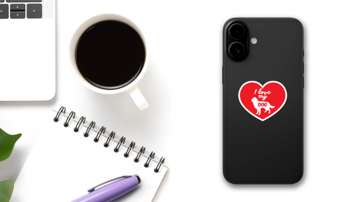 Handwritten I Love My Golden Retriever Heart Sticker on a Phone (New) example