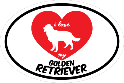 Handwritten I Love My Golden Retriever With Heart Oval Sticker