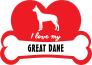 Handwritten I Love My Great Dane With Dog Bone And Heart Sticke
