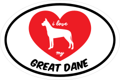 Handwritten I Love My Great Dane With Heart Oval Sticker