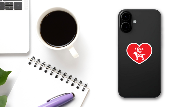 Handwritten I Love My Labrador Heart Sticker on a Phone (New) example