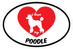 Handwritten I Love My Poodle With Heart Oval Sticker