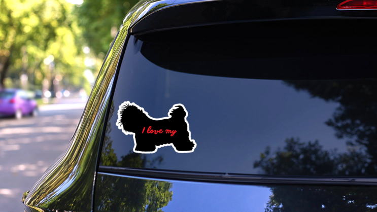Handwritten I Love My Shih Tzu Silhouette  Sticker on a Rear Car Window (New) example