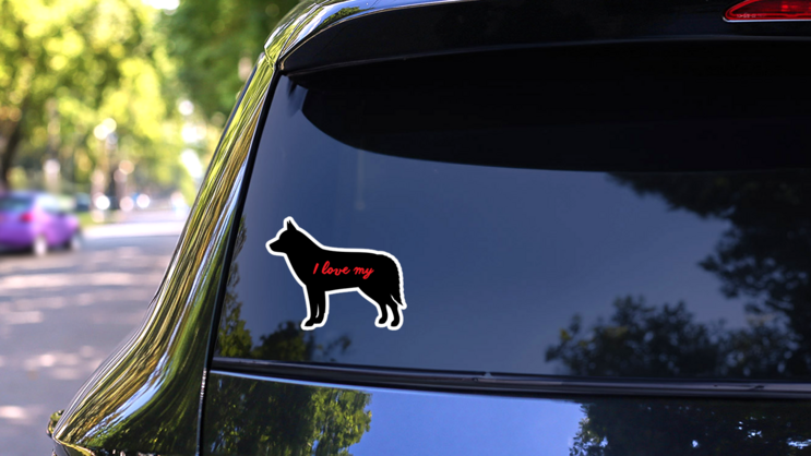 Handwritten I Love My Siberian Husky Silhouette  Sticker on a Rear Car Window (New) example