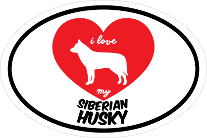 Handwritten I Love My Siberian Husky With Heart Oval Sticker