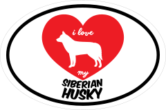 Handwritten I Love My Siberian Husky With Heart Oval Sticker