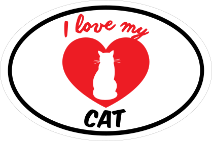 Handwritten I Love My Sitting Cat With Heart Oval Sticker