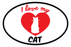 Handwritten I Love My Sitting Cat With Heart Oval Sticker