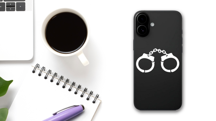 Handy Handcuffs Sticker on a Phone (New) example