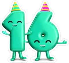 Happy 16th Birthday Cute Party Character Sticker