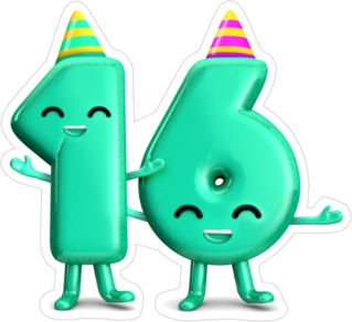 Happy 16th Birthday Cute Party Character Sticker