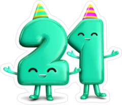 Happy 21st Cute Party Character Sticker