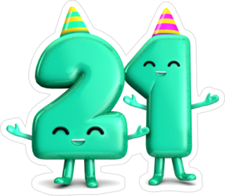 Happy 21st Cute Party Character Sticker
