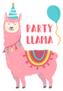 Happy Birthday Card With Cute Cartoon Llama Sticker