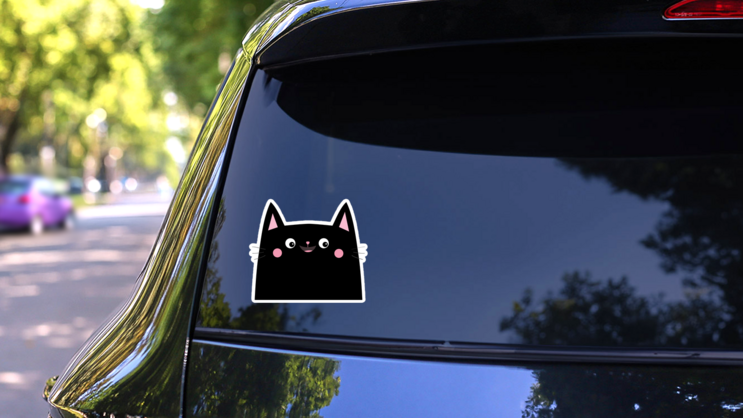 Happy Black Cat Head Face Sticker on a Rear Car Window (New) example