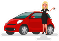 Happy Blonde Woman and Red Car Sticker