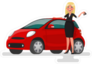 Happy Blonde Woman and Red Car Sticker