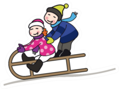 Happy  Boy And Girl Kids Sitting On Sled Together Sticker