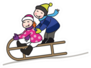 Happy  Boy And Girl Kids Sitting On Sled Together Sticker