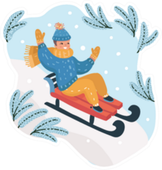 Happy Boy Sledding Down The Hill On The Snow Sticker