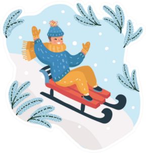 Happy Boy Sledding Down The Hill On The Snow Sticker