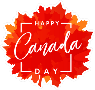 Happy Canada Day Lettering On Maple Leaf Banner Sticker