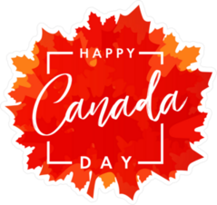 Happy Canada Day Lettering On Maple Leaf Banner Sticker