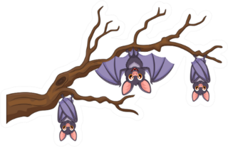 Happy Cartoon Bats Hanging On Tree Sticker
