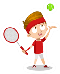 Happy Cartoon Child Throwing Green Tennis Ball Sticker