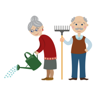 Happy Cartoon Gardeners Grandparents Sticker