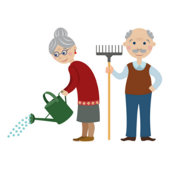 Happy Cartoon Gardeners Grandparents Sticker