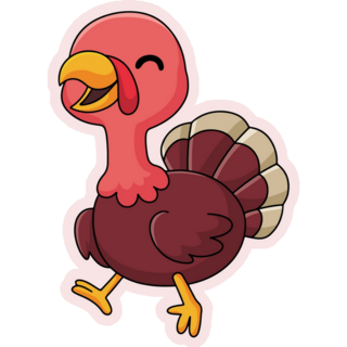 Happy Cartoon Turkey On Pink Sticker