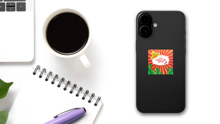 Happy Cinco De Mayo Sunburst Sticker on a Phone (New) example
